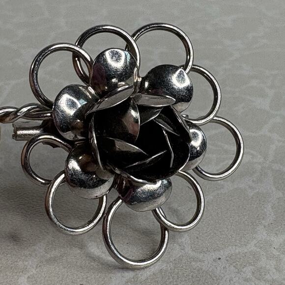 Vintage Pegasus Coro Sterling Silver 925 Open Work Flower Brooch Pin Rose 1940s - Picture 5 of 6